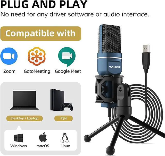 Alt view image 2 of 7 - USB Microphone, Computer Condenser PC Gaming Mic with Tripod Stand & Pop Filter for Streaming, Podcasting, Vocal Recording, Compatible with Laptop Desktop Windows Computer