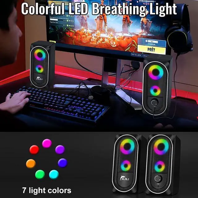 Alt view image 2 of 7 - Computer Speakers, USB Powered PC Speaker, 10W Stereo Desktop Speaker with Dynamic RGB Light, Volume Control, Headphone Jack, 3.5mm AUX-in External Speaker for Laptop/Tablet/Cellphone/Monitor