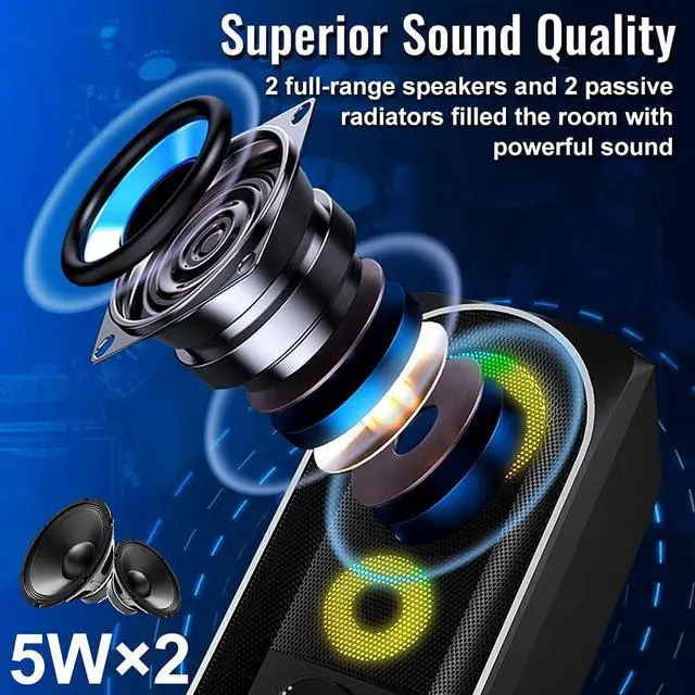 Alt view image 4 of 7 - Computer Speakers, USB Powered PC Speaker, 10W Stereo Desktop Speaker with Dynamic RGB Light, Volume Control, Headphone Jack, 3.5mm AUX-in External Speaker for Laptop/Tablet/Cellphone/Monitor