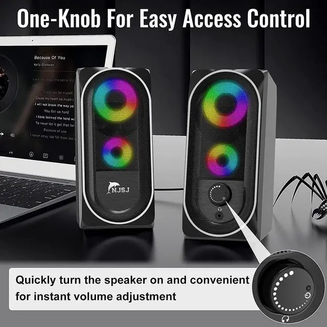 Alt view image 3 of 7 - Computer Speakers, USB Powered PC Speaker, 10W Stereo Desktop Speaker with Dynamic RGB Light, Volume Control, Headphone Jack, 3.5mm AUX-in External Speaker for Laptop/Tablet/Cellphone/Monitor