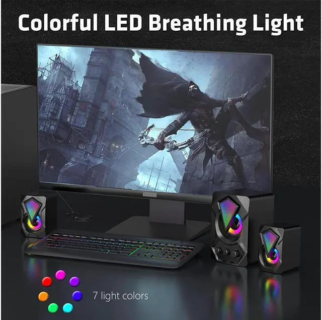 Alt view image 3 of 14 - Computer Speakers with Subwoofer, 2.1 Multimedia Speakers System, USB-Powered Stereo Desktop Speakers with Dynamic RGB LED Light, 3.5mm Audio Input Great for PC, Laptop, Game Console