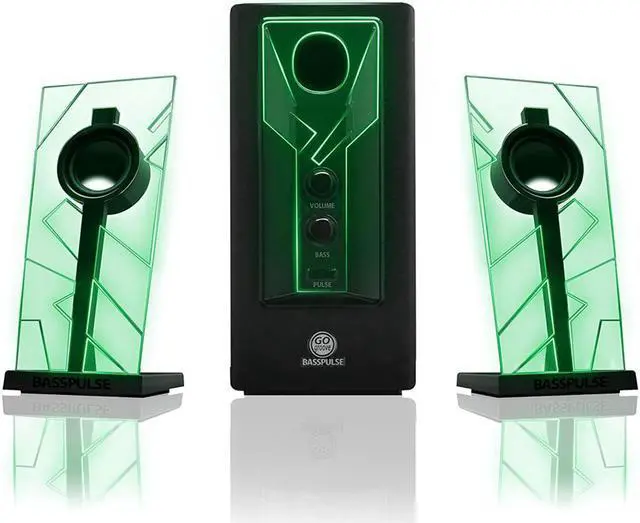 Main image of BassPULSE 2.1 Computer Speakers with Blue LED Glow Lights and Powered Subwoofer - Gaming Speaker System for Music on Desktop, Laptop, PC with 40 Watts, Heavy Bass Green