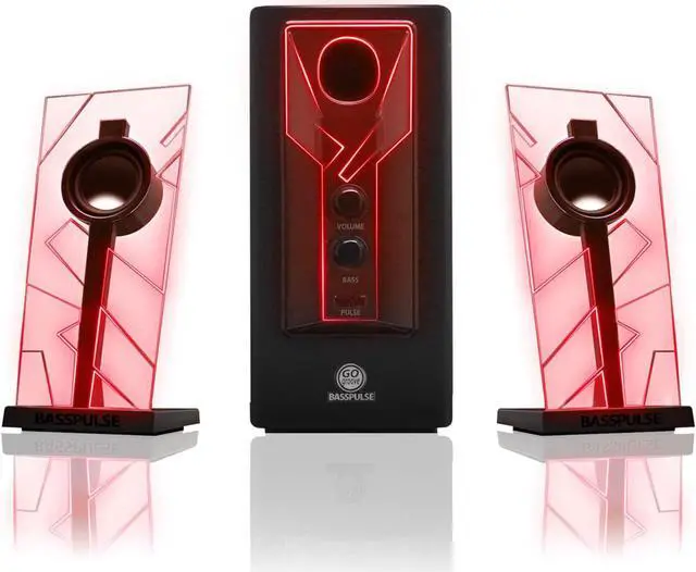 Main image of BassPULSE 2.1 Computer Speakers with Blue LED Glow Lights and Powered Subwoofer - Gaming Speaker System for Music on Desktop, Laptop, PC with 40 Watts, Heavy Bass Red