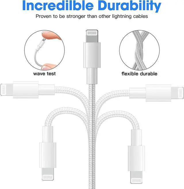 Alt view image 2 of 7 - iPhone Charger Cable[MFi Certified] 3 Pack iPhone Charger Cord, Premium Lightning Cable (3/6/10ft) Multipack and Length for iPhone 13 pro Max/12/11/XS/X/8/7/6 Plus/6s/5/SE/iPad Mini Air(White)