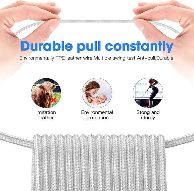 Alt view image 4 of 7 - iPhone Charger Cable[MFi Certified] 3 Pack iPhone Charger Cord, Premium Lightning Cable (3/6/10ft) Multipack and Length for iPhone 13 pro Max/12/11/XS/X/8/7/6 Plus/6s/5/SE/iPad Mini Air(White)