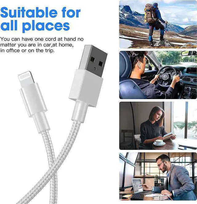 Alt view image 6 of 7 - iPhone Charger Cable[MFi Certified] 3 Pack iPhone Charger Cord, Premium Lightning Cable (3/6/10ft) Multipack and Length for iPhone 13 pro Max/12/11/XS/X/8/7/6 Plus/6s/5/SE/iPad Mini Air(White)