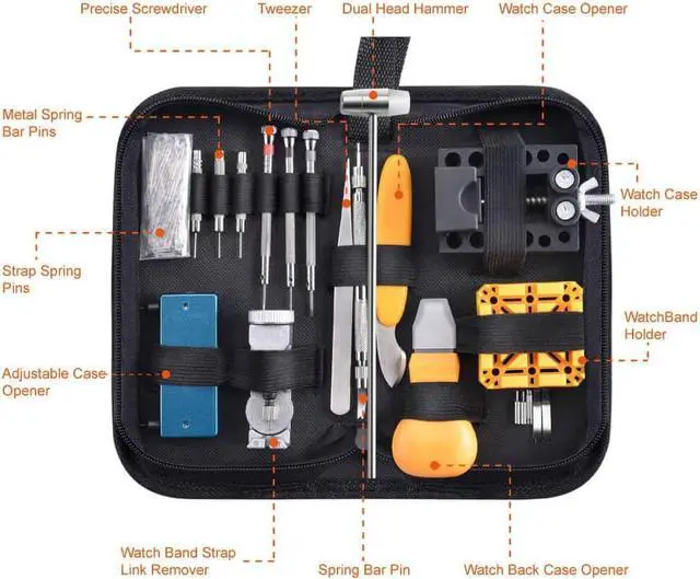 Alt view image 2 of 6 - 168 Pcs Watch Repair Tools Kit Professional Watch Opener Spring Bar Tool Watch Band Link Pin Back Remover Tool with Carrying Case