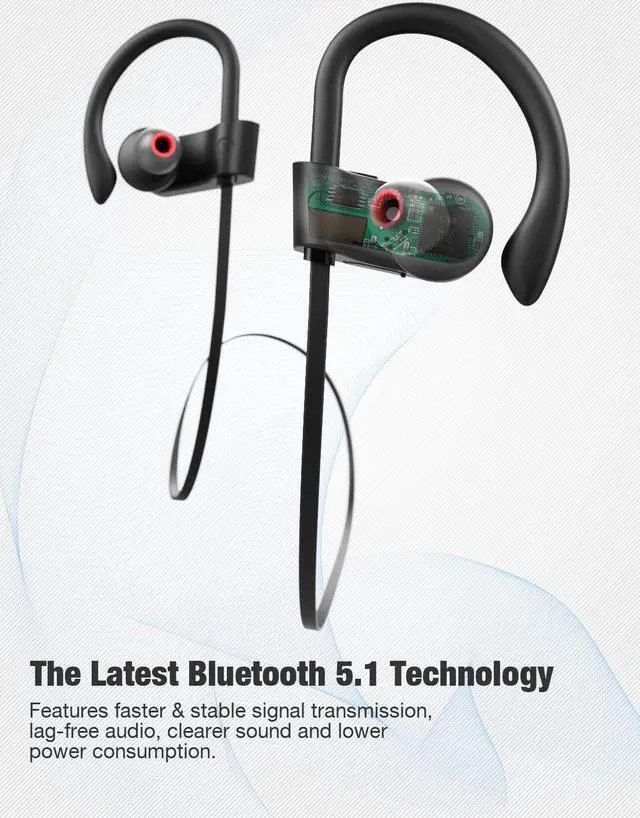 Alt view image 7 of 7 - Wireless Sport Earphones, HiFi Bass Stereo Sweatproof Earbuds w/Mic, Noise Cancelling Headset for Workout, Running, Gym, 10 Hours Play Time