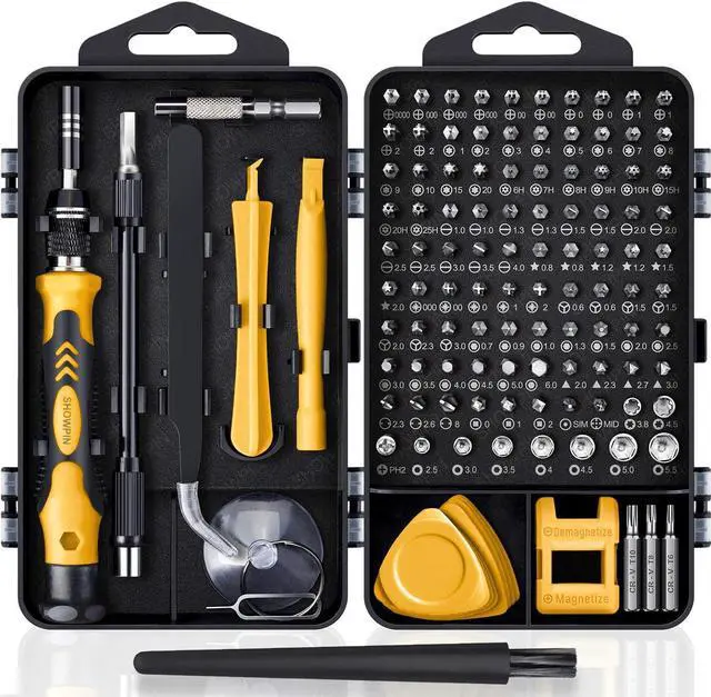 Main image of Computer Repair Kit, 122 in 1 Magnetic Laptop Screwdriver Kit, Precision Screwdriver Set, Small Impact Screw Driver Set with Case for Computer, Laptop, PC, for iPhone, Watch, Ps4 DIY Hand Tools Yellow
