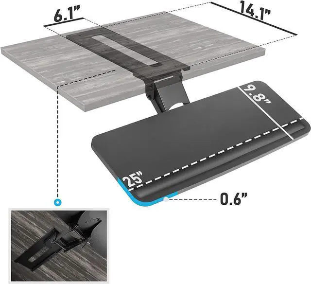 Alt view image 2 of 7 - Keyboard Tray Under Desk, 360°Adjustable Keyboard Mount and Mouse Tray, Smoothly Pull Out Desk Extender with Soft Supportive Pad (25 x9.8 inch)