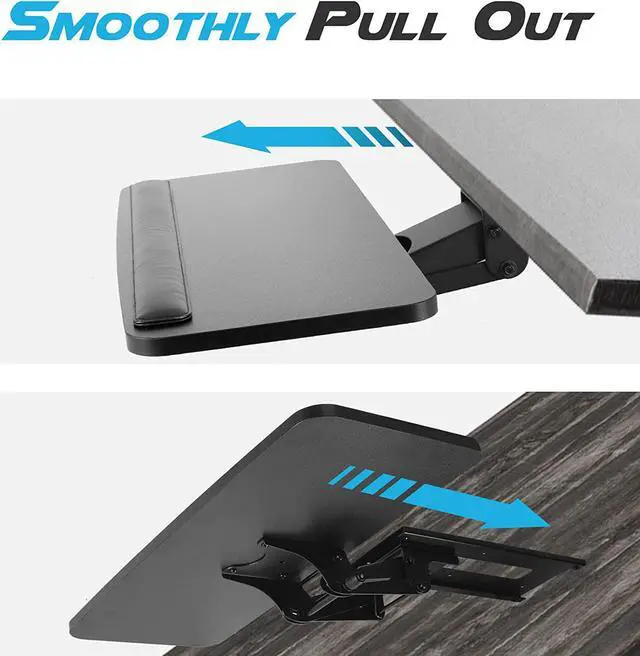 Alt view image 6 of 7 - Keyboard Tray Under Desk, 360°Adjustable Keyboard Mount and Mouse Tray, Smoothly Pull Out Desk Extender with Soft Supportive Pad (25 x9.8 inch)