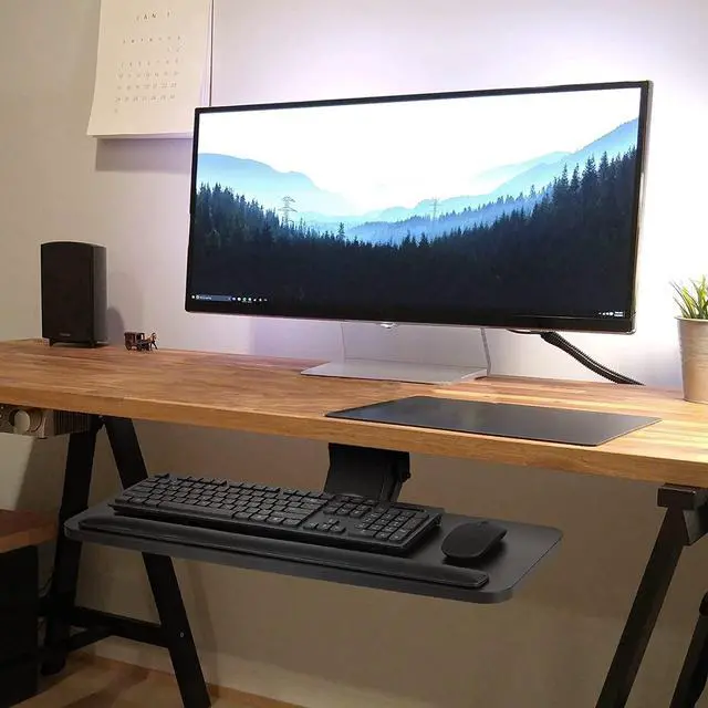 Alt view image 7 of 7 - Keyboard Tray Under Desk, 360°Adjustable Keyboard Mount and Mouse Tray, Smoothly Pull Out Desk Extender with Soft Supportive Pad (25 x9.8 inch)