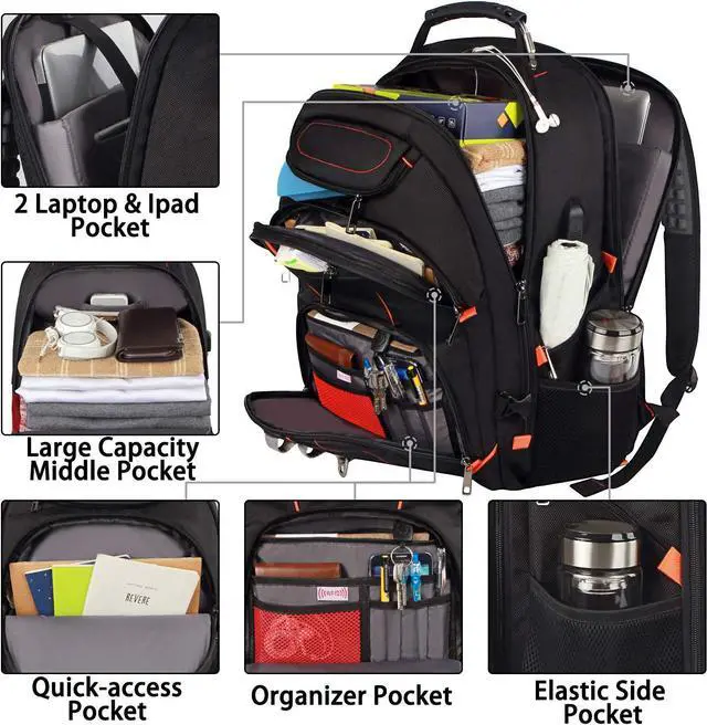 Alt view image 2 of 7 - Travel Laptop Backpack,Extra Large 18.4 inch Gaming Laptop Backpacks with USB Charging Port,Big Capacity TSA Friendly RFID Anti Theft Pocket Durable College School Heavy Duty Computer Bookbag for Men