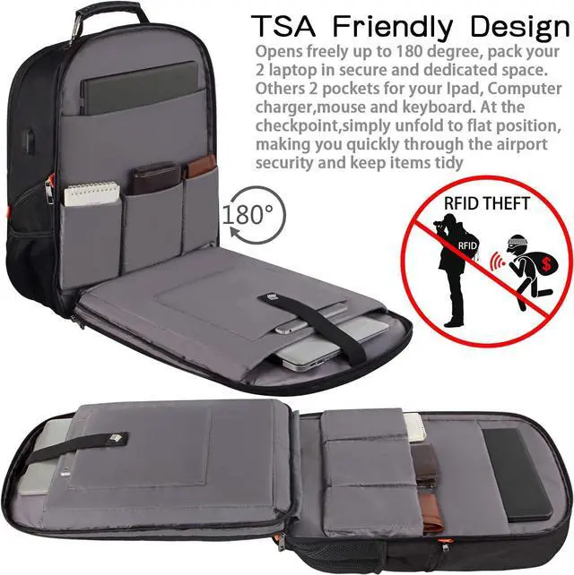 Alt view image 4 of 7 - Travel Laptop Backpack,Extra Large 18.4 inch Gaming Laptop Backpacks with USB Charging Port,Big Capacity TSA Friendly RFID Anti Theft Pocket Durable College School Heavy Duty Computer Bookbag for Men