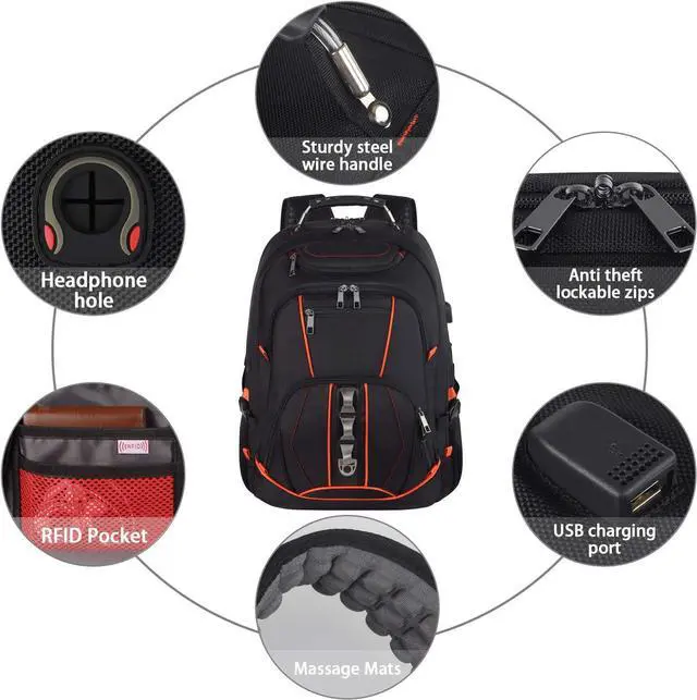 Alt view image 5 of 7 - Travel Laptop Backpack,Extra Large 18.4 inch Gaming Laptop Backpacks with USB Charging Port,Big Capacity TSA Friendly RFID Anti Theft Pocket Durable College School Heavy Duty Computer Bookbag for Men