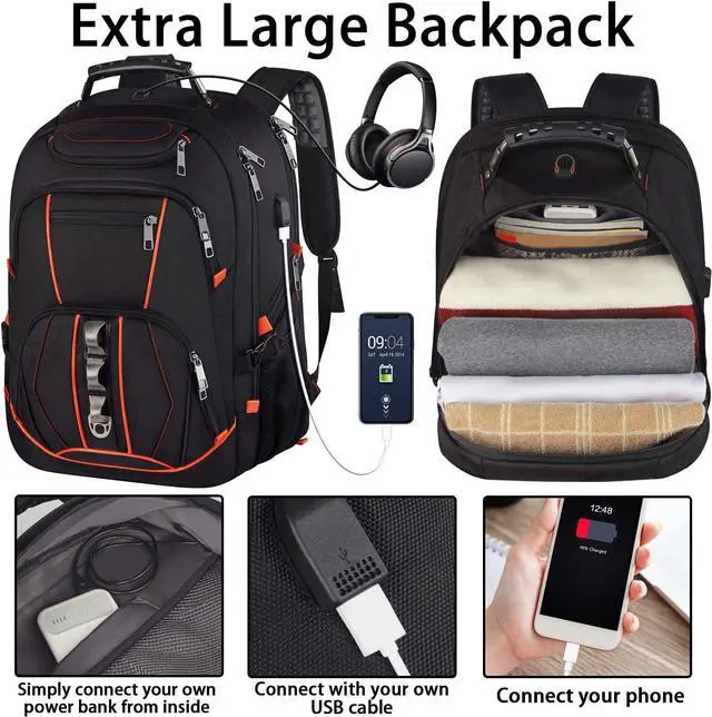 Alt view image 3 of 7 - Travel Laptop Backpack,Extra Large 18.4 inch Gaming Laptop Backpacks with USB Charging Port,Big Capacity TSA Friendly RFID Anti Theft Pocket Durable College School Heavy Duty Computer Bookbag for Men