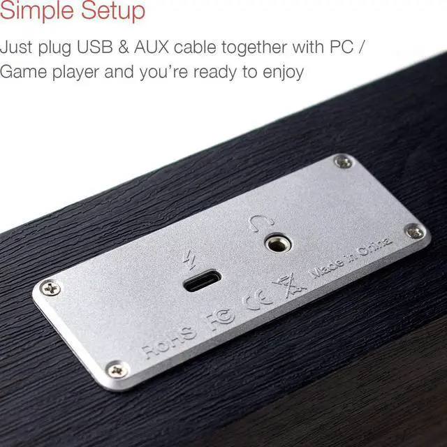 Alt view image 5 of 7 - Computer Speakers, Wired Computer Sound Bar, Wooden Mini Soundbar, USB Powered PC Speakers 3.5mm AUX & PC Input (Upgrade), Black (M30i)