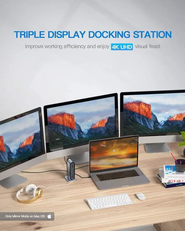 Alt view image 2 of 7 - USB-C 4K Triple Display Docking Station, USB C Dock Universal Docking Station with 3 HDMI 4K, Audio, Ethernet, 5 USB Ports, 100W USB-C PD, SD/TF Card Reader for Windows, PC, Mac, Laptops