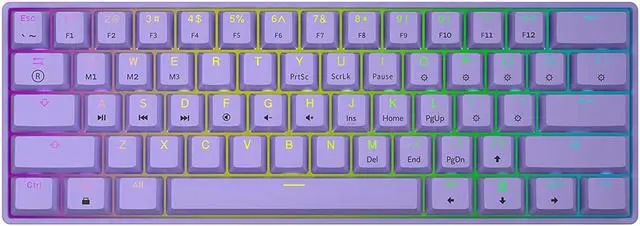 Main image of GK61 Mechanical Gaming Keyboard - 61 Keys Multi Color RGB Illuminated LED Backlit Wired Programmable for PC/Mac Gamer (Gateron Optical Blue, Lavender)