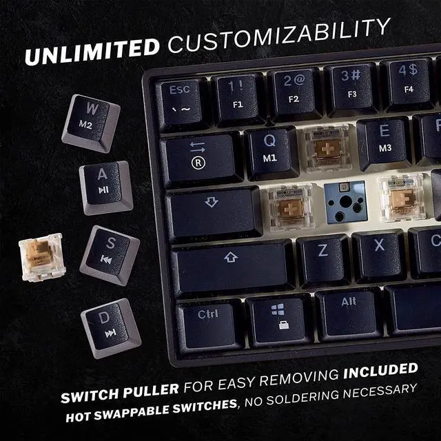 Alt view image 3 of 6 - GK61 Mechanical Gaming Keyboard 60 Percent | 61 RGB Rainbow LED Backlit Programmable Keys | USB Wired | for Mac and Windows PC | Hotswap Gateron Optical Blue Switches | Black