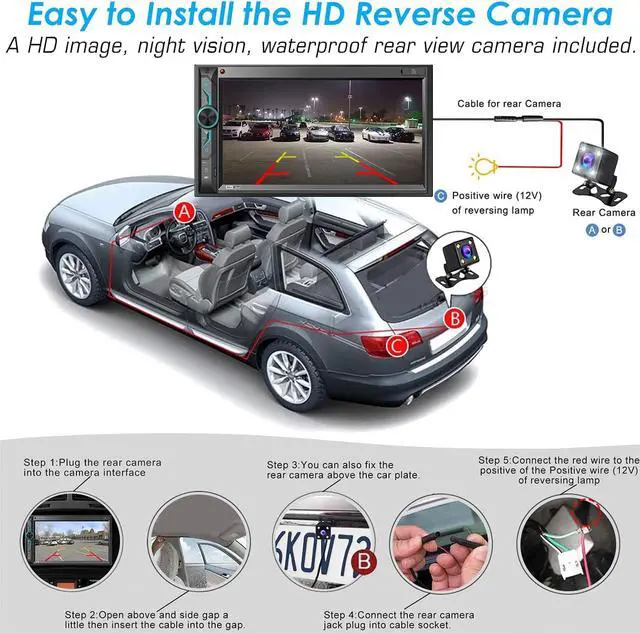Alt view image 4 of 7 - Double Din Car Multimedia System: 7 Inch HD Touchscreen Car Stereo Receiver Bluetooth Car Radio MP5 Player with Mirror Link | Rear View Camera | MP3 | AM/FM | USB/SD/AUX | Steering Wheel Control