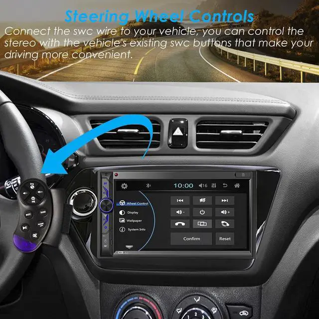 Alt view image 6 of 7 - Double Din Car Multimedia System: 7 Inch HD Touchscreen Car Stereo Receiver Bluetooth Car Radio MP5 Player with Mirror Link | Rear View Camera | MP3 | AM/FM | USB/SD/AUX | Steering Wheel Control