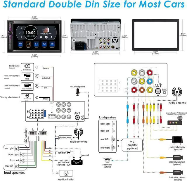 Alt view image 7 of 7 - Double Din Car Multimedia System: 7 Inch HD Touchscreen Car Stereo Receiver Bluetooth Car Radio MP5 Player with Mirror Link | Rear View Camera | MP3 | AM/FM | USB/SD/AUX | Steering Wheel Control