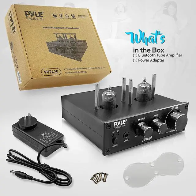 Alt view image 7 of 7 - Bluetooth Tube Amplifier Stereo Receiver - 600W Home Audio Desktop Stereo Vacuum Tube Power Amplifier Receiver w/ 2 Vacuum Tubes, AUX/MP3/Microphone Inputs, Pure Copper Speaker Output - PVTA20