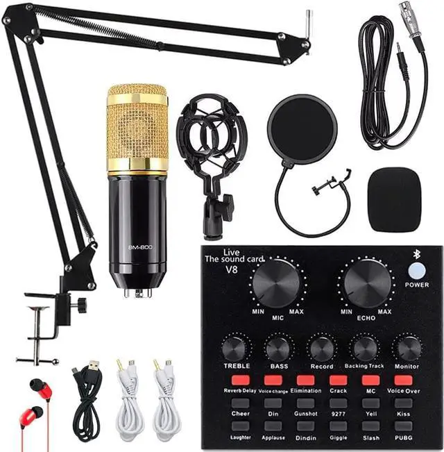 Main image of Condenser Microphone Bundle, BM-800 Mic Kit with Live Sound Card, Adjustable Mic Suspension Scissor Arm, Metal Shock Mount and Double-Layer Pop Filter for Studio Recording & Broadcasting (Gold)