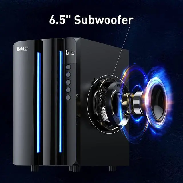 Alt view image 5 of 7 - Home Theater System Surround Sound Speakers - 800 Watts 6.5 inch Subwoofer 5.1/2.1 Channel Bluetooth Input LED Display Home Audio Stereo System for 4K TV Ultra HD AV DVD FM Radio USB