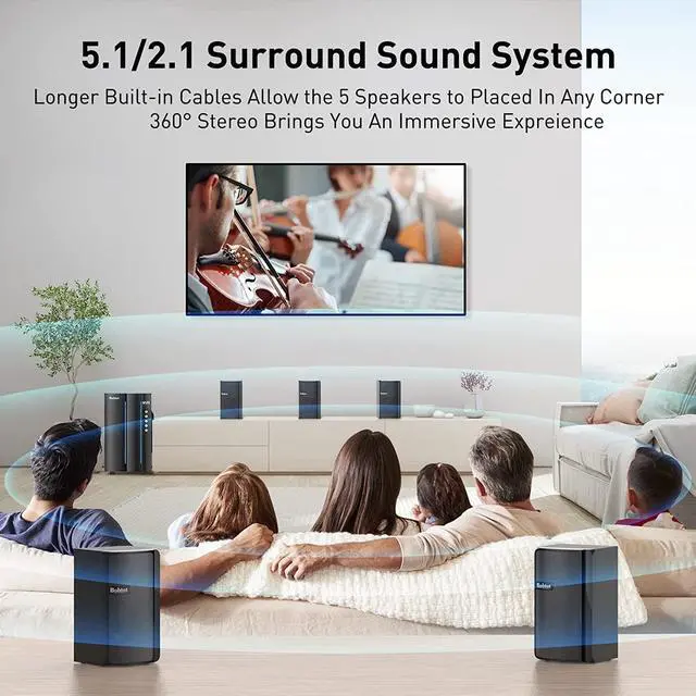 Alt view image 2 of 7 - Home Theater System Surround Sound Speakers - 800 Watts 6.5 inch Subwoofer 5.1/2.1 Channel Bluetooth Input LED Display Home Audio Stereo System for 4K TV Ultra HD AV DVD FM Radio USB