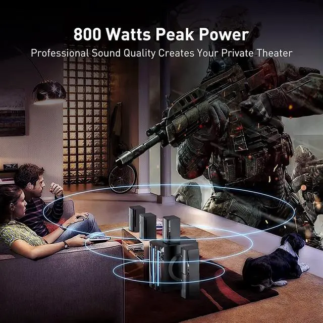 Alt view image 3 of 7 - Home Theater System Surround Sound Speakers - 800 Watts 6.5 inch Subwoofer 5.1/2.1 Channel Bluetooth Input LED Display Home Audio Stereo System for 4K TV Ultra HD AV DVD FM Radio USB