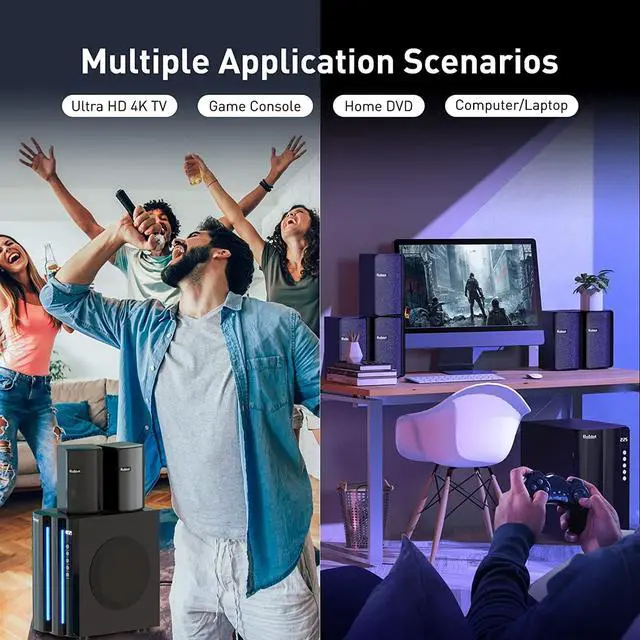 Alt view image 7 of 7 - Home Theater System Surround Sound Speakers - 800 Watts 6.5 inch Subwoofer 5.1/2.1 Channel Bluetooth Input LED Display Home Audio Stereo System for 4K TV Ultra HD AV DVD FM Radio USB