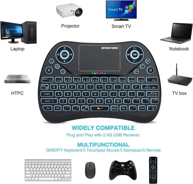 Alt view image 3 of 7 - (Newest Version) Mini Wireless Keyboard with Touchpad QWERTY Keypad,Backlit USB Keyboard Mini,Handheld Keyboard Remote Controller for Android TV Box,Smart TV,HTPC,PC,Notebooks.