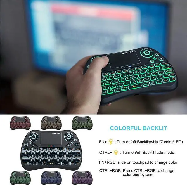 Alt view image 4 of 7 - (Newest Version) Mini Wireless Keyboard with Touchpad QWERTY Keypad,Backlit USB Keyboard Mini,Handheld Keyboard Remote Controller for Android TV Box,Smart TV,HTPC,PC,Notebooks.