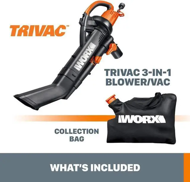 Alt view image 6 of 7 - WORX WG505 3-in-1 Blower/Mulcher/Vacuum, 9" x 15" x 20", Orange and Black