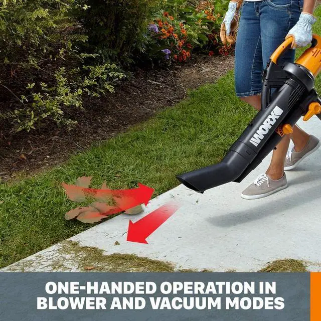 Alt view image 3 of 7 - WORX WG505 3-in-1 Blower/Mulcher/Vacuum, 9" x 15" x 20", Orange and Black