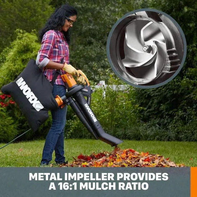 Alt view image 4 of 7 - WORX WG505 3-in-1 Blower/Mulcher/Vacuum, 9" x 15" x 20", Orange and Black