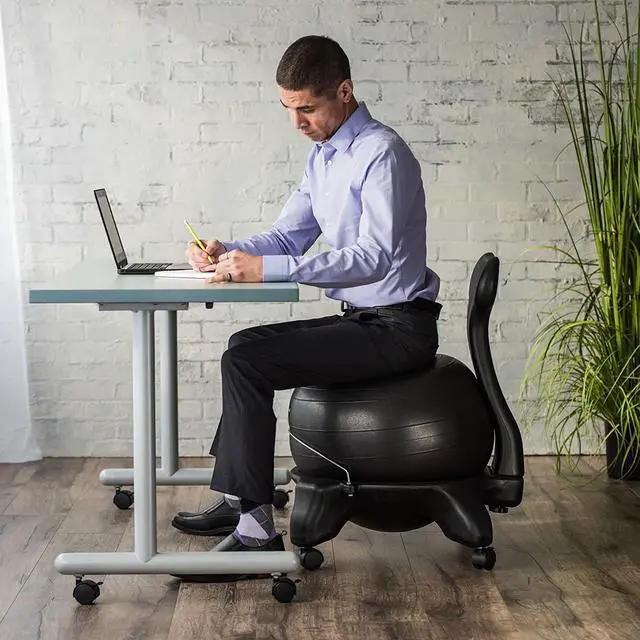Alt view image 3 of 7 - Classic Balance Ball Chair  Exercise Stability Yoga Ball Premium Ergonomic Chair for Home and Office Desk with Air Pump, Exercise Guide and Satisfaction Guarantee