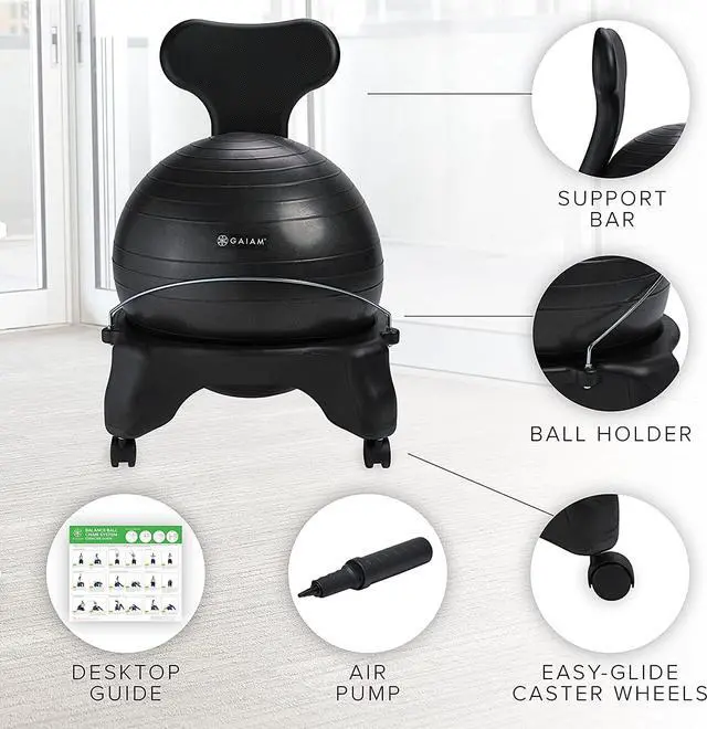 Alt view image 6 of 7 - Classic Balance Ball Chair  Exercise Stability Yoga Ball Premium Ergonomic Chair for Home and Office Desk with Air Pump, Exercise Guide and Satisfaction Guarantee