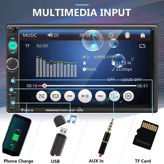 Alt view image 5 of 7 - Car Stereo 2 Din Car Radio 7 Inch MP5 Player with HD Touch Screen Digital Display Bluetooth Multimedia support USB SD Aux-in Double Din Autoradio Mobile Phone Interconnection with Backup Camera