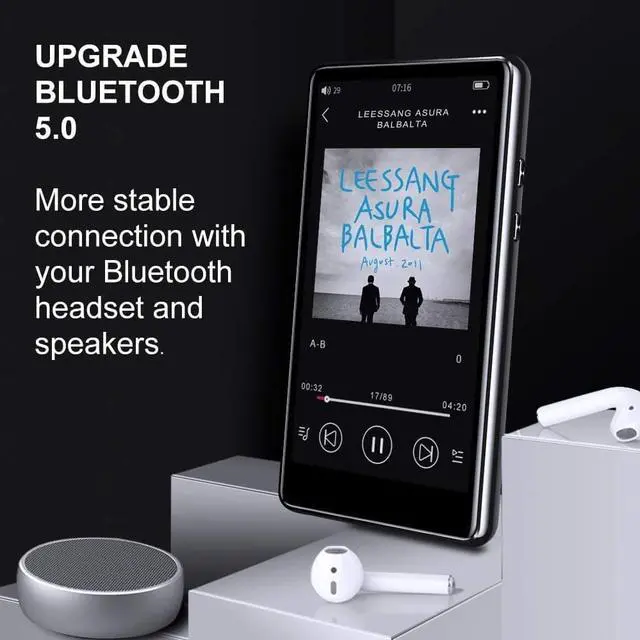 Alt view image 5 of 7 - Mp3 Player with Bluetooth 5.0, 4.0" Touchscreen 16GB HD Video MP3 Mp4 Music Player with Speaker,Portable HiFi Sound with FM Radio, Voice Recorder, E-Book, Sport Pedometer,Support 128G TF Card