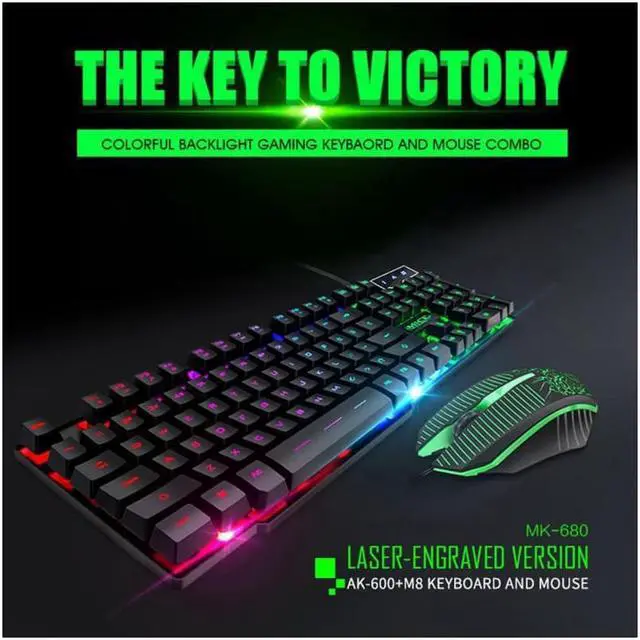 Alt view image 2 of 6 - New MK-680 Wired Gaming Keyboard and Mouse Combo, Ergonomic Design USB Color Backlight Rainbow Keyboard and Mouse Set for Laptop PC