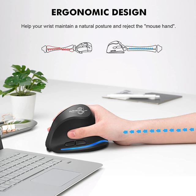 Wireless Ergonomic Mouse, Vertical Bluetooth Mouse 3 Device Connection  (Bluetooth 5.0 + 5.0 + USB) with Adjustable 3 DPI 2400/1600/1000  Rechargeable Optical Ergo Mice for PC Laptop iPad Mac Windows 