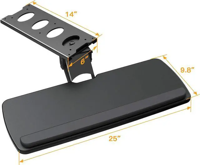 Alt view image 3 of 7 - Keyboard Tray Under Desk, 360 Adjustable Ergonomic Sliding Keyboard & Mouse Tray, 25" W x 9.8" D, Black