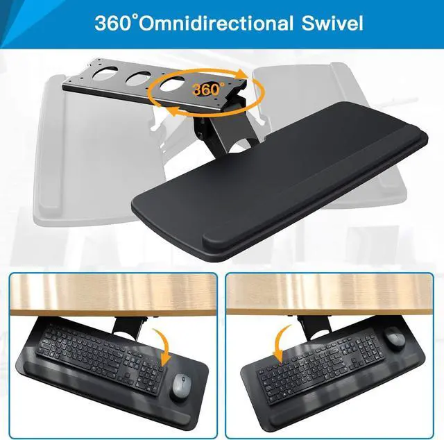 Alt view image 6 of 7 - Keyboard Tray Under Desk, 360 Adjustable Ergonomic Sliding Keyboard & Mouse Tray, 25" W x 9.8" D, Black