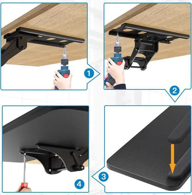 Alt view image 5 of 7 - Keyboard Tray Under Desk, 360 Adjustable Ergonomic Sliding Keyboard & Mouse Tray, 25" W x 9.8" D, Black
