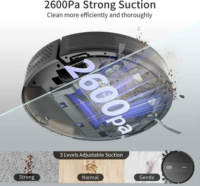 Alt view image 3 of 7 - Robot Vacuum Cleaner, Robot Vacuum with Mapping Technology, Automatic Robot Vacuum Cleaner,120 Mins Runtime,2600Pa Robot Vacuum Mapping, Alexa Compatible, Robot Vacuum for Pet Hair, Hard Floor