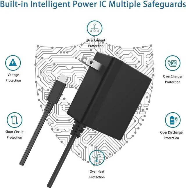 Alt view image 4 of 7 - Charger for Nintendo Switch.Switch Charger Compatible with Switch OLED and Switch Lite.15V/2.6A Power Supply Support Switch TV Mode.5 FT Power Cable USB C Port.2.5 Hours Fast Charge AC Adapter