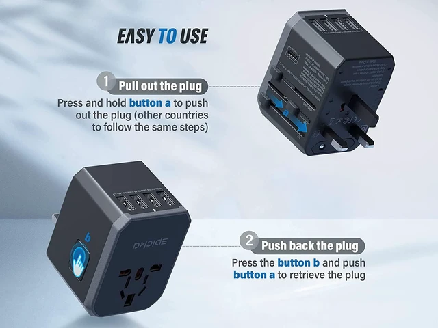 Alt view image 3 of 7 - Universal Travel Adapter One International Wall Charger AC Plug Adaptor with 5.6A Smart Power and 3.0A USB Type-C for USA EU UK AUS ( Grey )